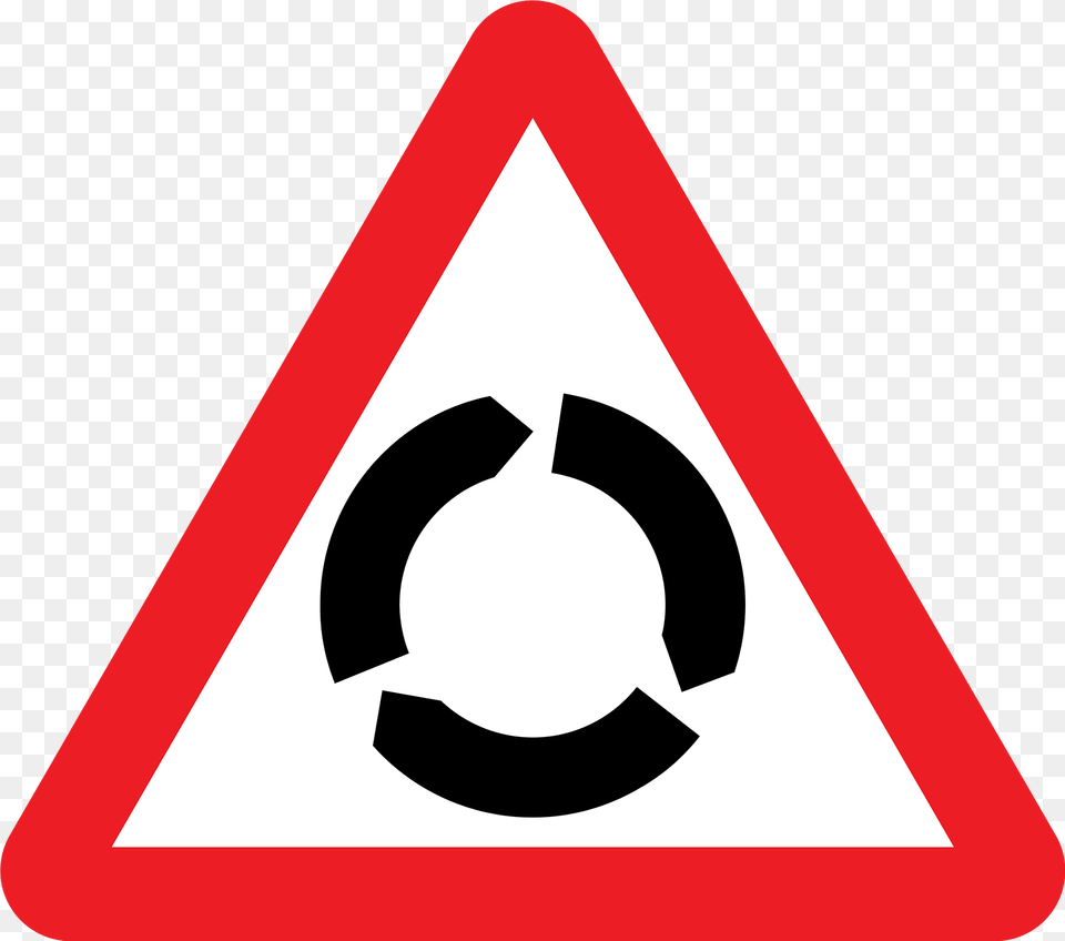 Roundabout Ahead Sign In Uk Clipart, Symbol, Road Sign, Dynamite, Weapon Free Transparent Png