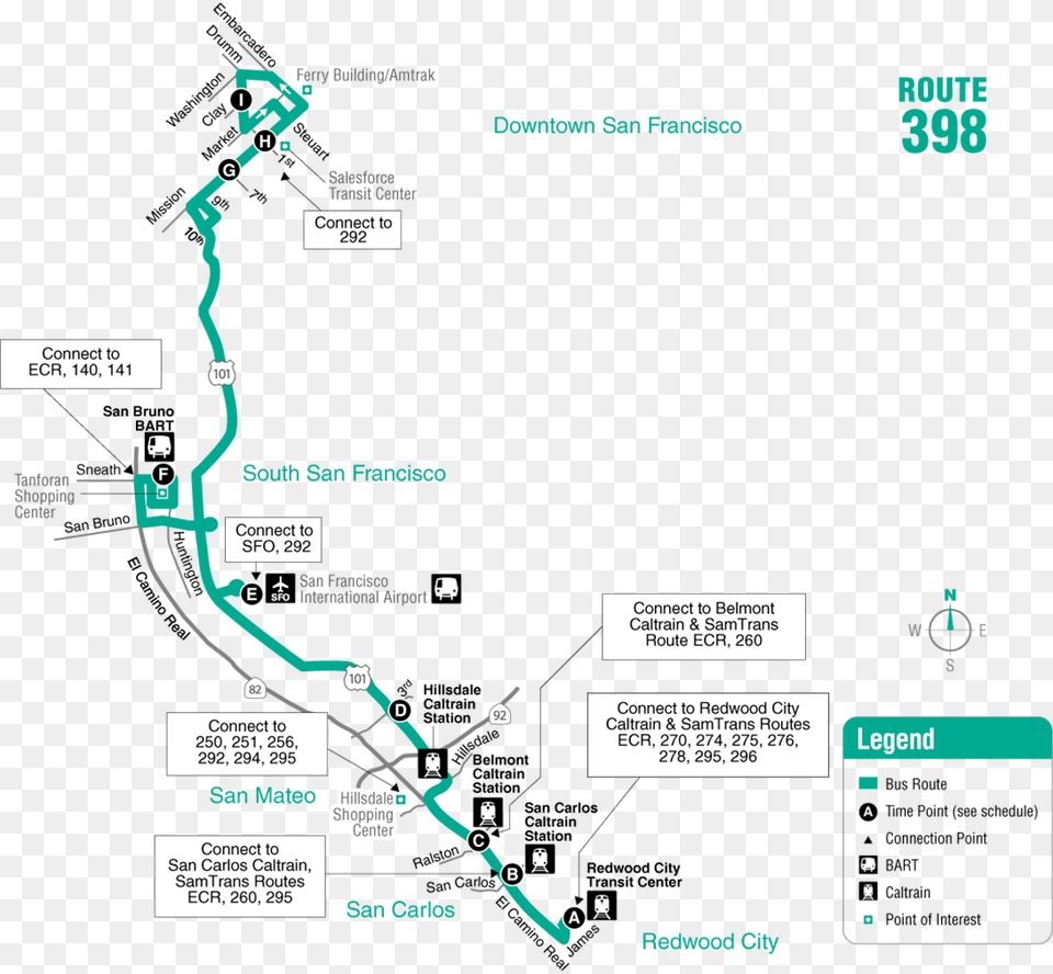 Route 398 Map 398 Bus Route San Francisco, Chart, Plot Free Png Download