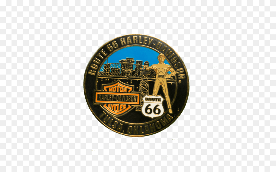 Route 66 Harley Davidson Challenge Coin Emblem, Badge, Logo, Symbol, Adult Free Transparent Png