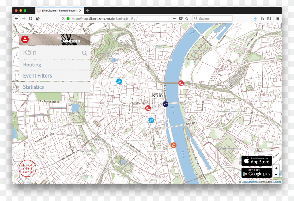 Route Planner Bike Citizens Cologne Embers Atlas, Chart, Plot, Electronics, Gps Free Png