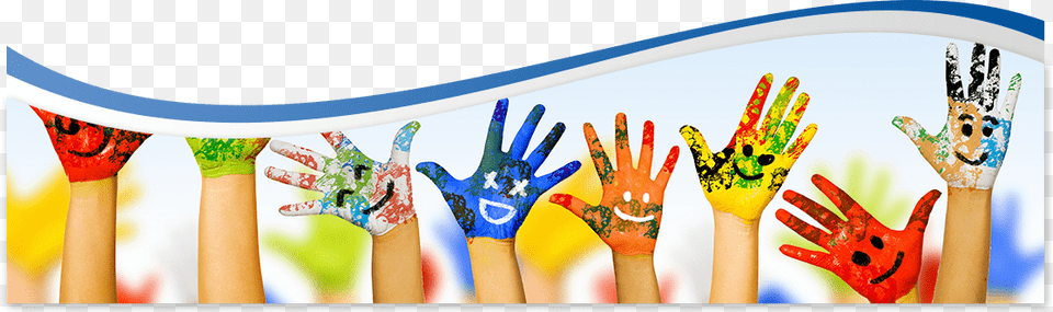 Row Of Raised Childrenquots Hands Painted With Bright School Banners For Websites, Body Part, Finger, Hand, Person Png Image