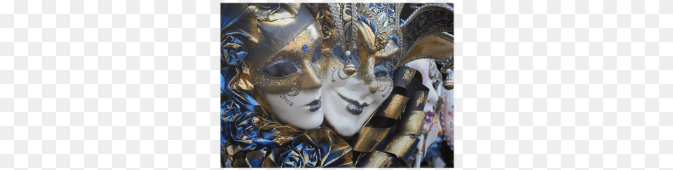 Row Of Venetian Masks In Gold And Blue Poster Pixers Venetian Masks, Carnival, Crowd, Person, Mardi Gras Free Transparent Png