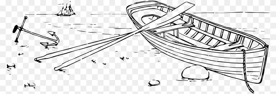 Rowboat Sketch, Gray Free Png