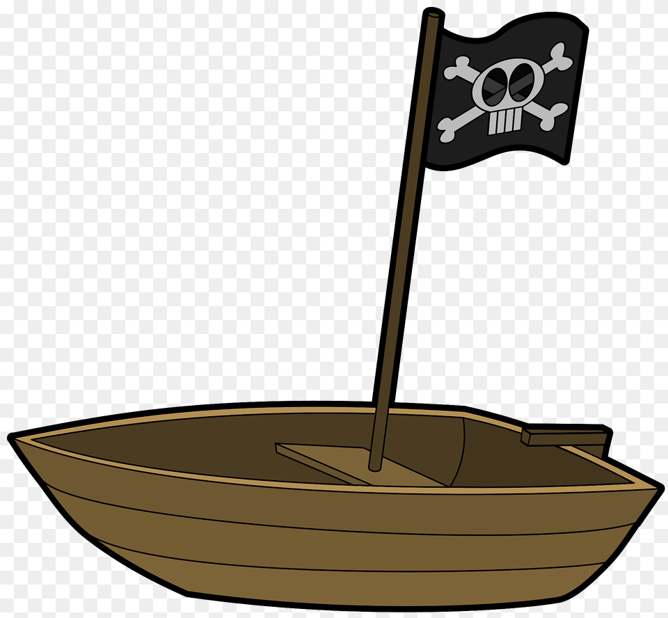 Rowboat With Pirate Flag Clipart, Boat, Dinghy, Transportation, Vehicle Png Image