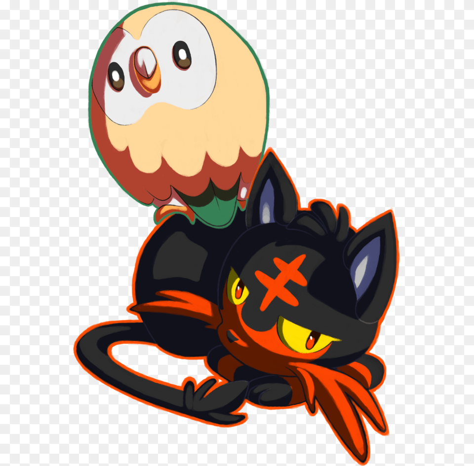 Rowlet And Litten, Cartoon, Animal, Bee, Insect Png