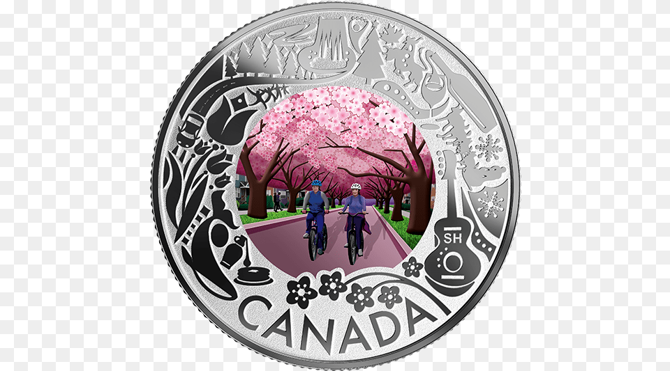 Royal Canadian Mint Cherry Blossom, Person, Flower, Plant, Bicycle Free Transparent Png