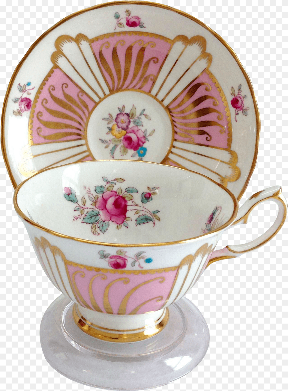 Royal Chelsea Bone China 523a Pink Panels Gold Swirls, Art, Cup, Porcelain, Pottery Png Image