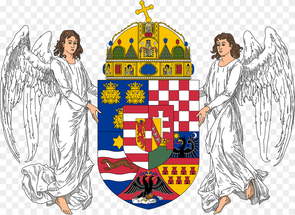 Royal Coat Of Arms Of The Kingdom Of Hungary 1896 1915 Angels Clipart, Person, Adult, Angel, Male Png Image