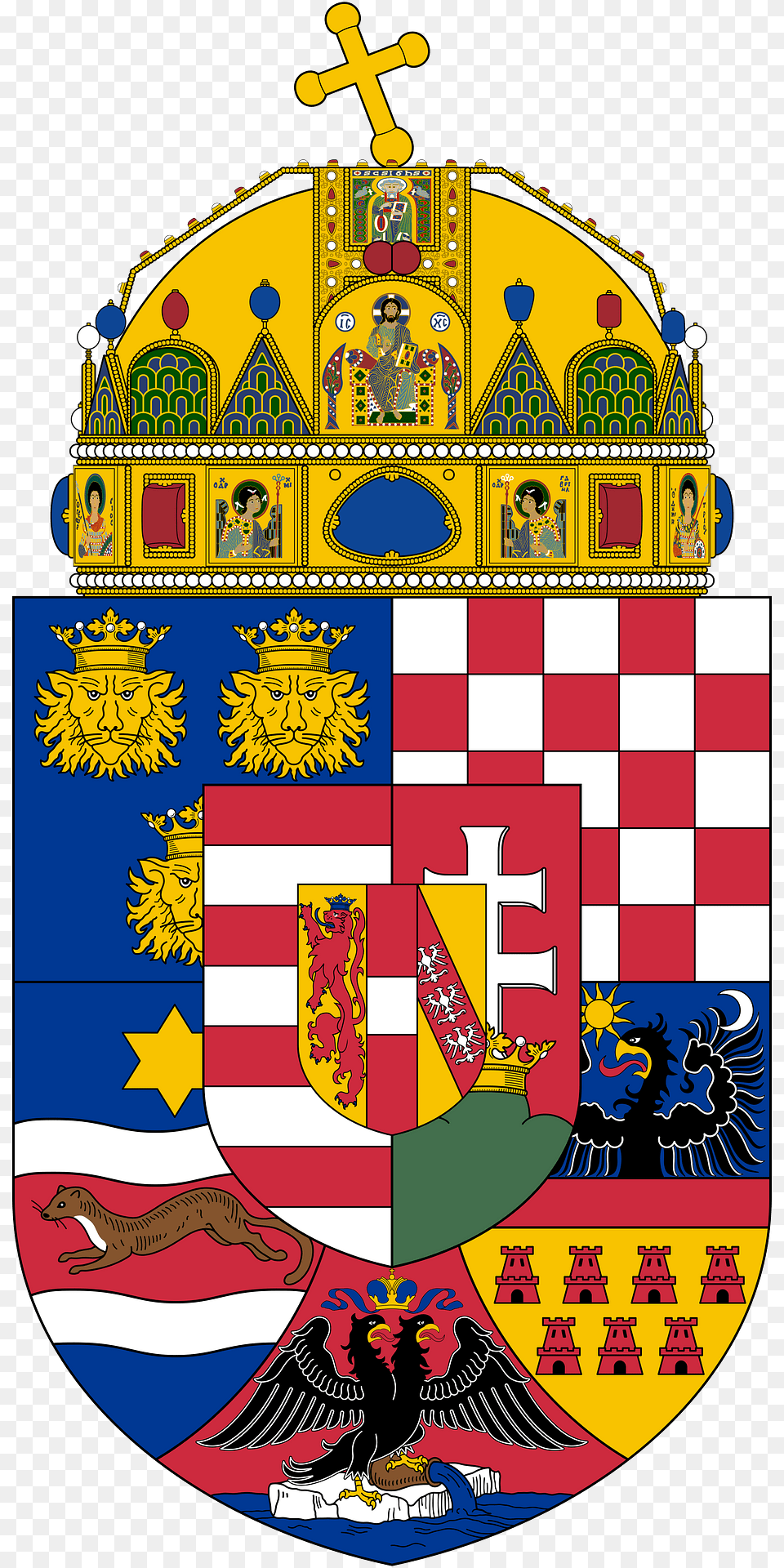 Royal Coat Of Arms Of The Kingdom Of Hungary 1896 1915 Clipart, Person, Emblem, Symbol, Animal Png