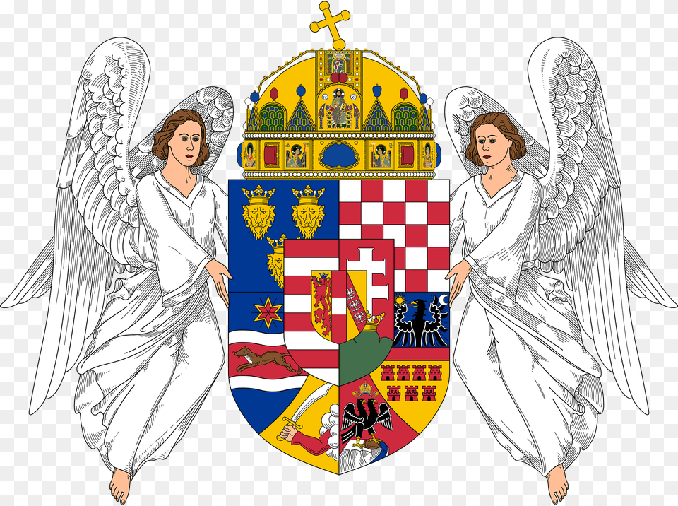Royal Coat Of Arms Of The Kingdom Of Hungary 1915 1918 Angels Clipart, Angel, Person, Face, Head Free Transparent Png
