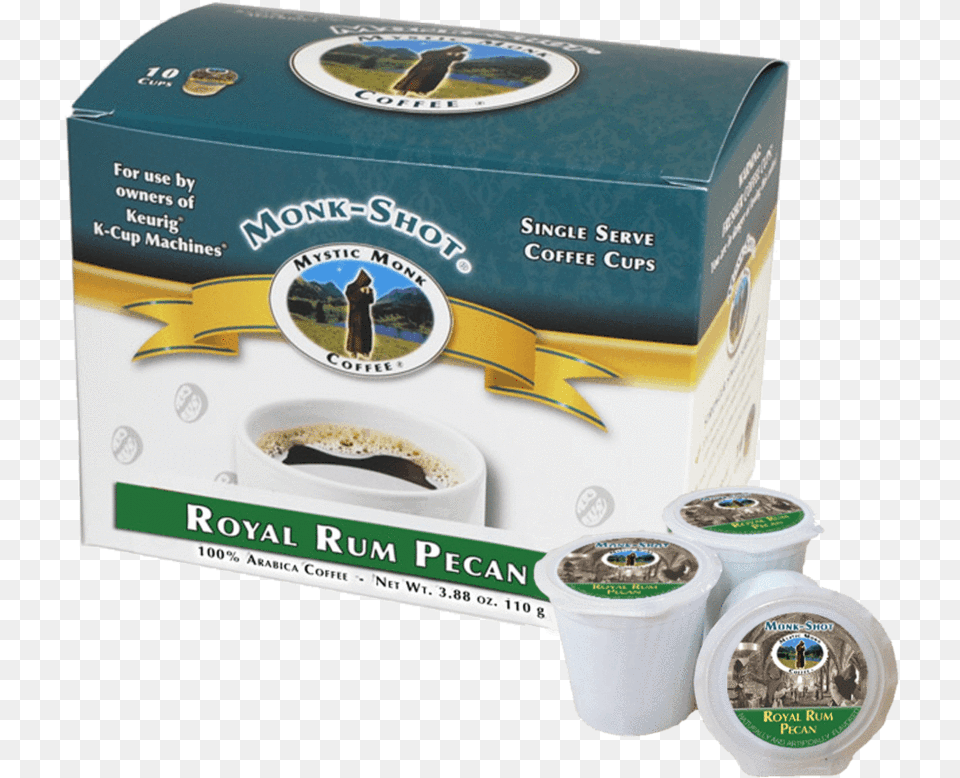 Royal Rum Pecan 10ct Mystic Monk Coffee Monk Shots Midnight Vigil K Cup, Tape, Person Png Image