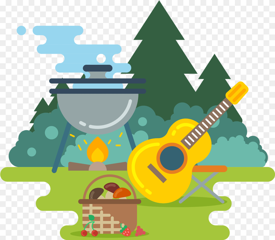 Royalty Camping Illustration Adventure Vector Set, Guitar, Musical Instrument Free Png