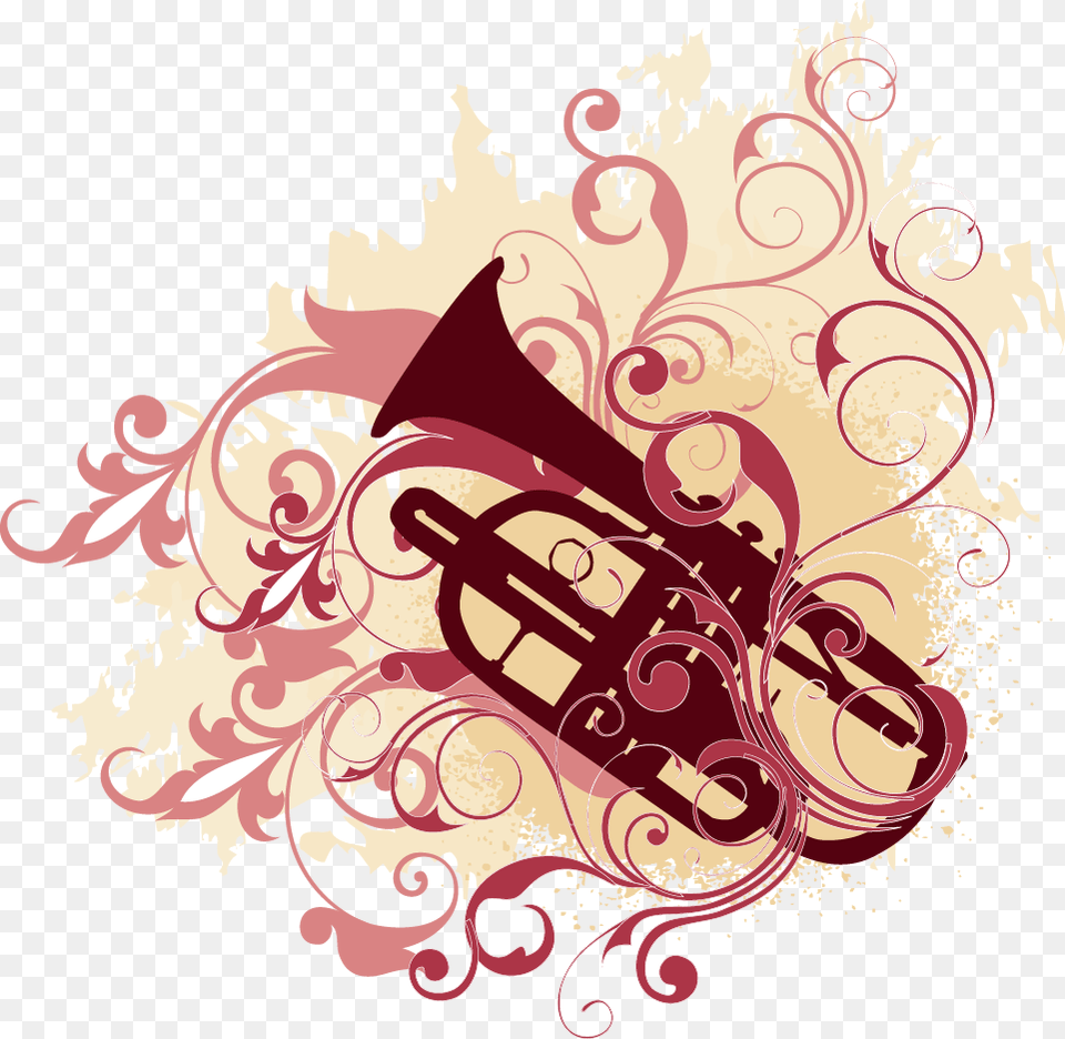 Royalty Free Trumpet Illustration Musical Instrument Vector, Art, Floral Design, Graphics, Pattern Png Image