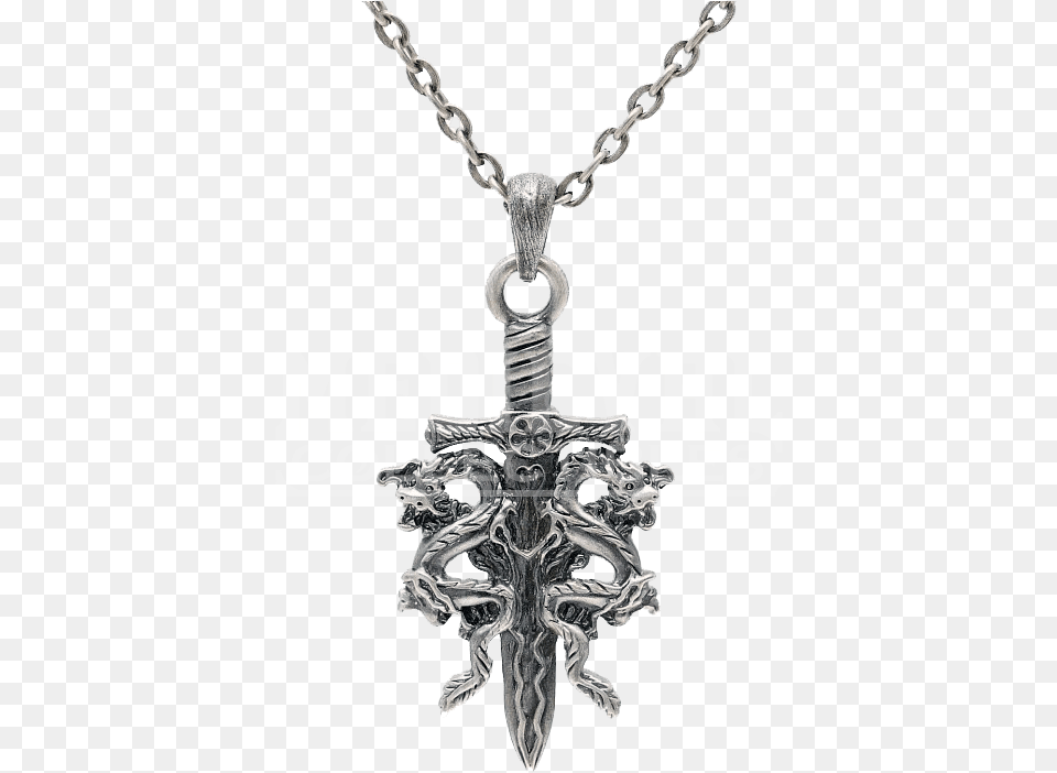 Royalty Library Dragon Knife Necklace Silver Pendant Dragon, Accessories, Jewelry, Blade, Dagger Free Png