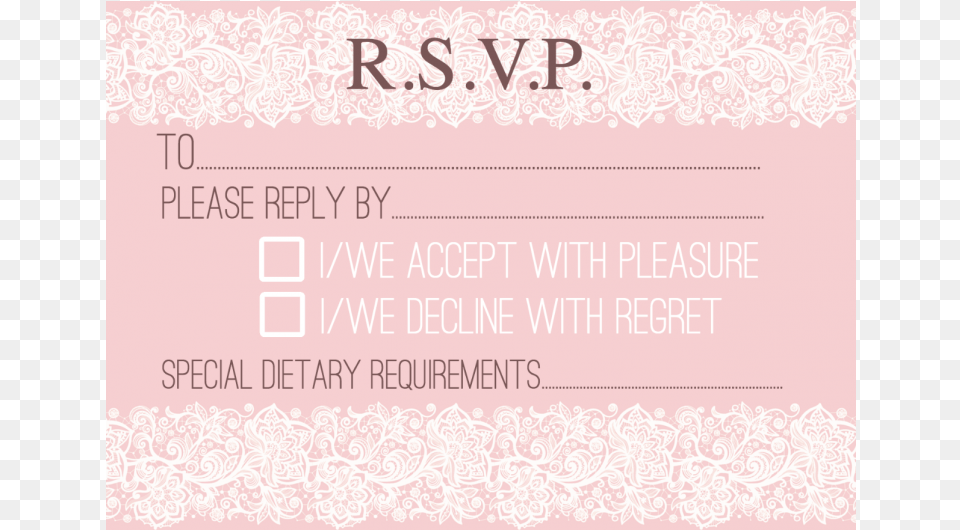 Rsvp Cards Design 3 Pink Lace Template Design, Text, Paper Png