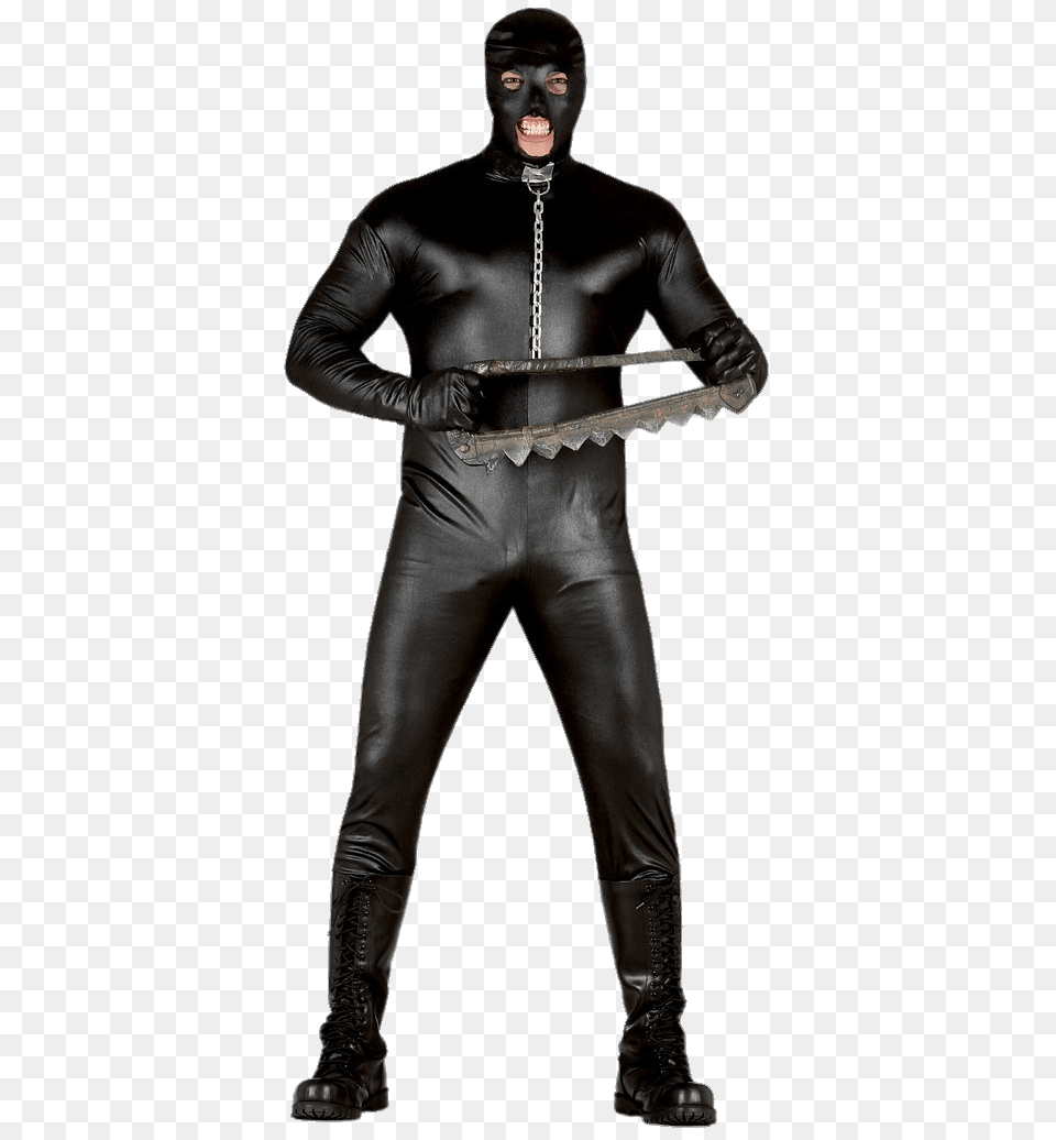 Rubber Man Suit With False Saw, Adult, Clothing, Costume, Person Free Transparent Png