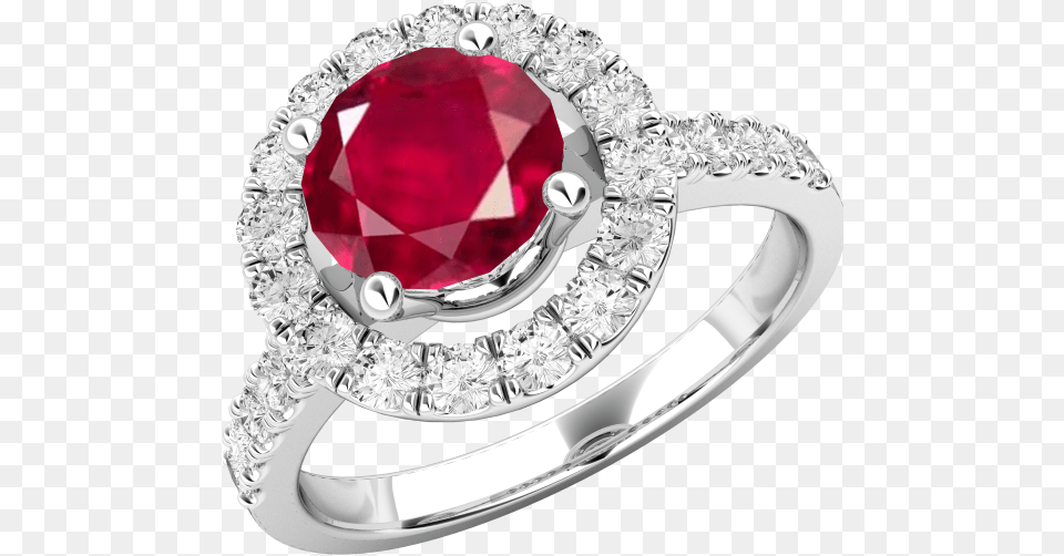 Ruby And Diamond Cluster Ring For Women In 18ct White Engagement Ring, Accessories, Gemstone, Jewelry, Silver Free Png Download