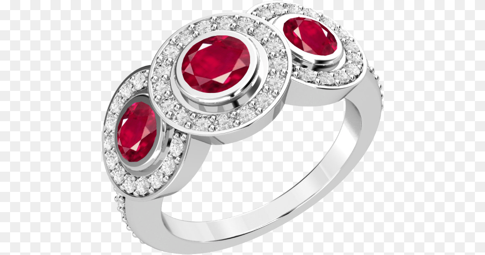 Ruby And Diamond Cluster Ring For Women In 18ct White Rub Over Cluster Ring, Accessories, Jewelry, Silver, Gemstone Png Image