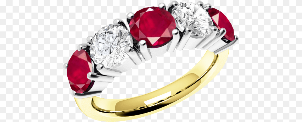 Ruby And Diamond Ring For Women In 18ct Yellow And 5 Stone Ruby And Diamond Rings, Accessories, Jewelry, Gemstone, Silver Free Png