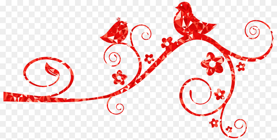 Ruby Birds Flourish Clipart, Art, Floral Design, Graphics, Pattern Png