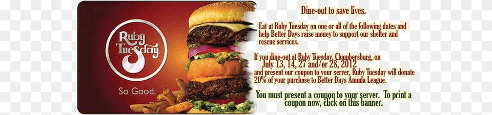 Ruby Tuesday Ruby Tuesday Gift Card, Advertisement, Burger, Food, Poster Png