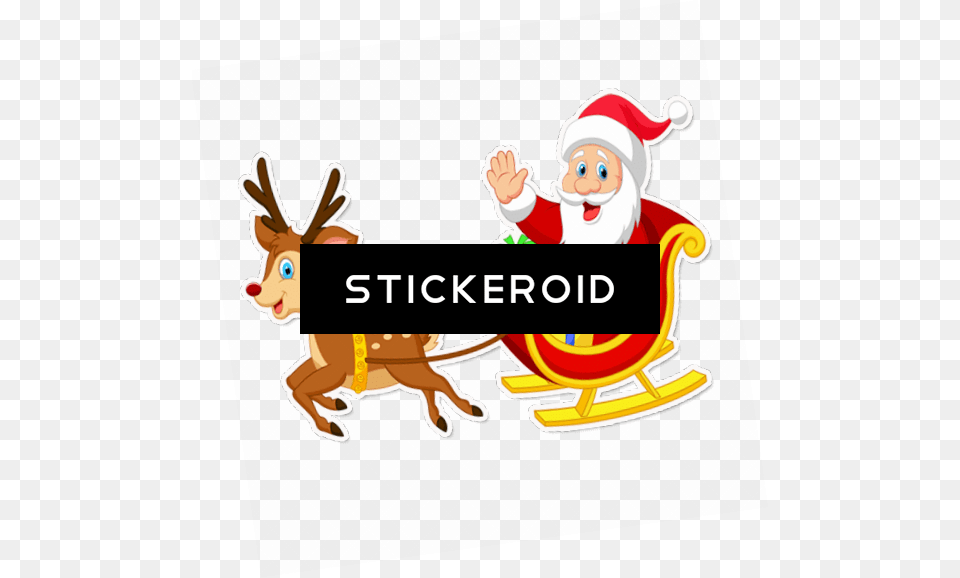 Rudolph Pulling Santaquots Sleigh Santa Claus Clipart, Face, Head, Person Png Image
