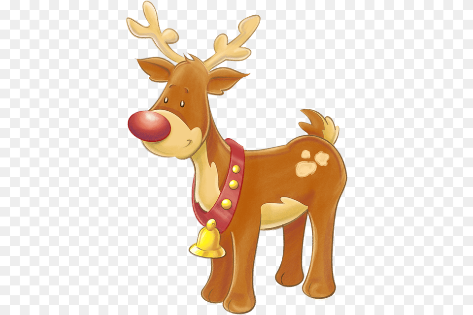 Rudolph The Red Nose Reindeer With Bell Clip Art Rudolph The Red Nosed Reindeer, Animal, Deer, Mammal, Wildlife Png Image