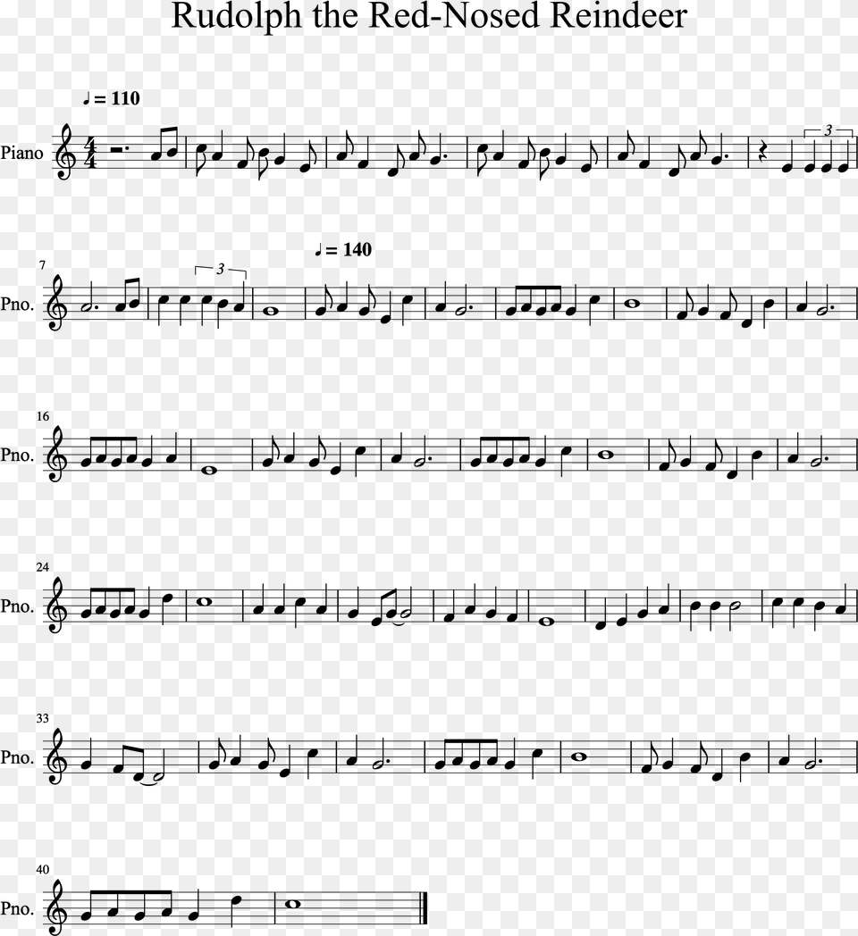 Rudolph The Red Nosed Reindeer Melody Score Rudolph The Red Nosed Reindeer Melody, Gray Free Png Download