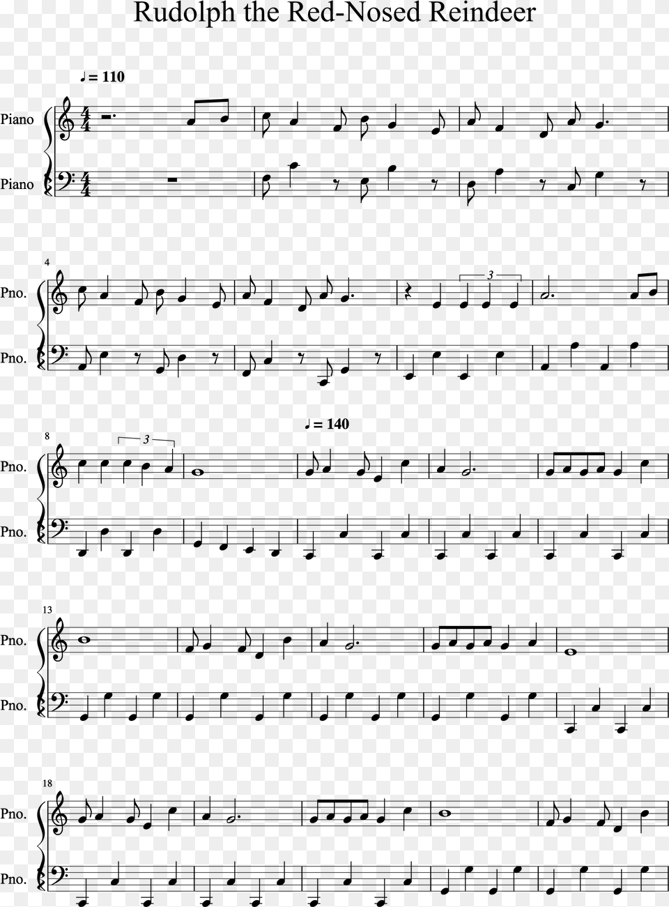 Rudolph The Red Nosed Reindeer Walking Bass Score Inisheer Piano Sheet Music, Gray Png Image