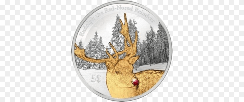 Rudolph The Rednosed Reindeer Proof Silver Coin 5 Coin, Animal, Deer, Mammal, Wildlife Png