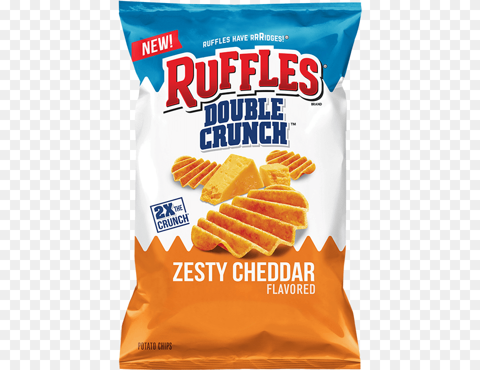 Ruffles Double Crunch Zesty Cheddar Flavored Potato New Ruffles Chips Double Crunch Zesty Cheddar, Food, Snack, Bread, Cracker Png Image
