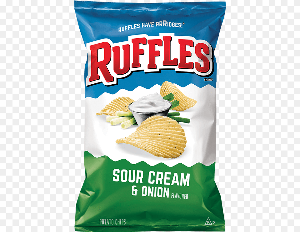 Ruffles Sour Cream Amp Onion Flavored Potato Chips Ruffles Chips Sour Cream And Onion, Food, Snack Free Transparent Png