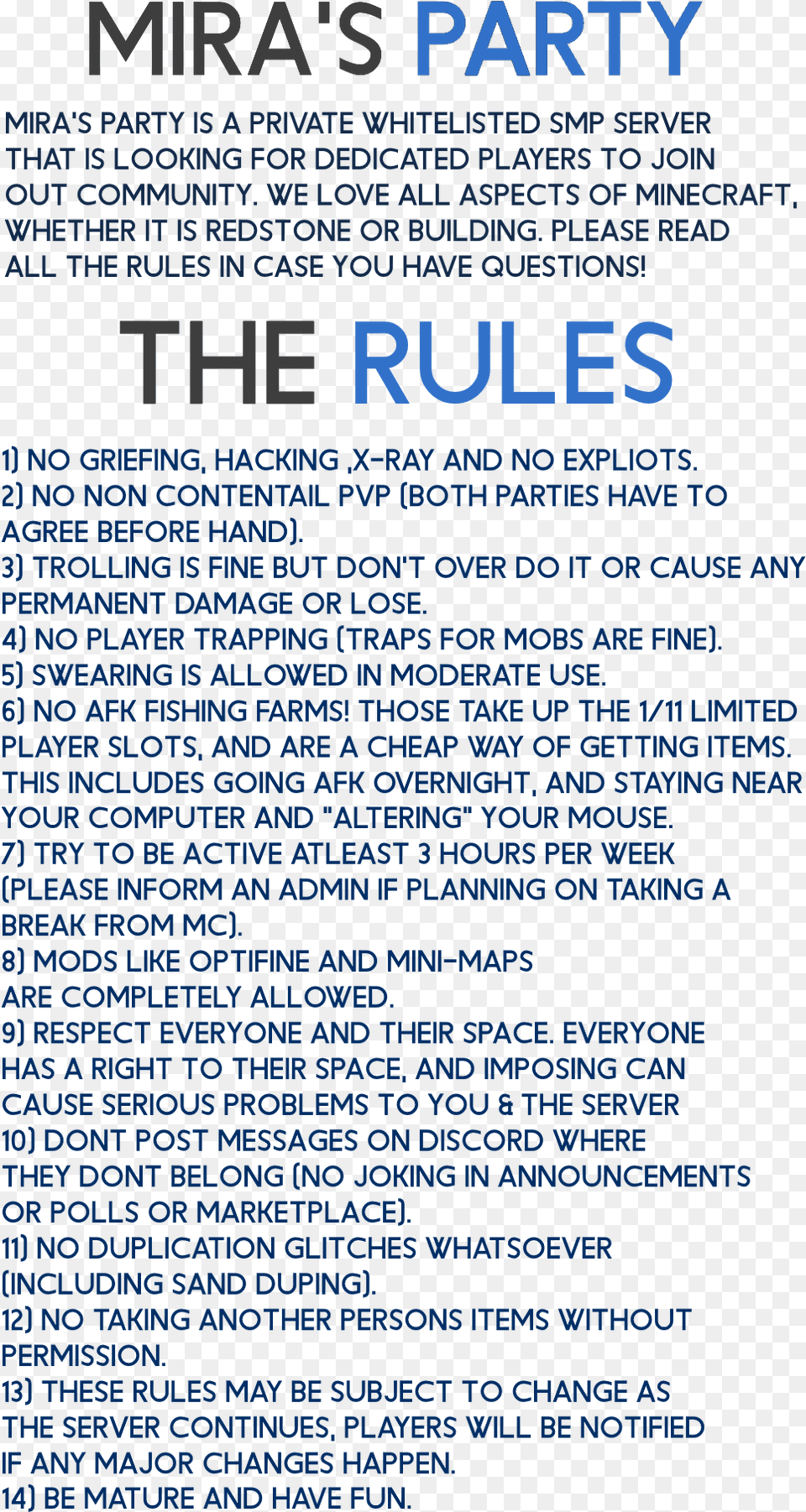 Rules For A Minecraft Realm, Advertisement, Poster, Text, Page Free Transparent Png