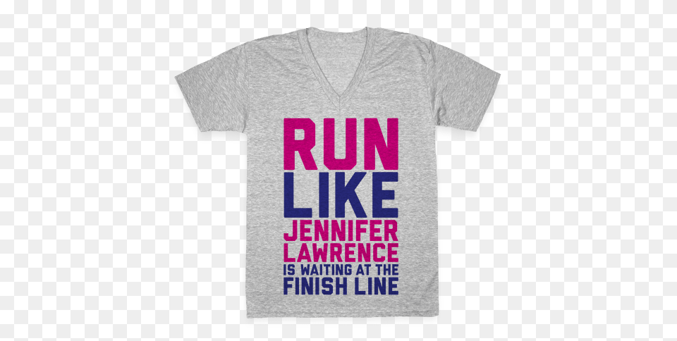 Run For Jennifer Lawrence V Neck Tee Lookhuman, Clothing, Shirt, T-shirt Free Png