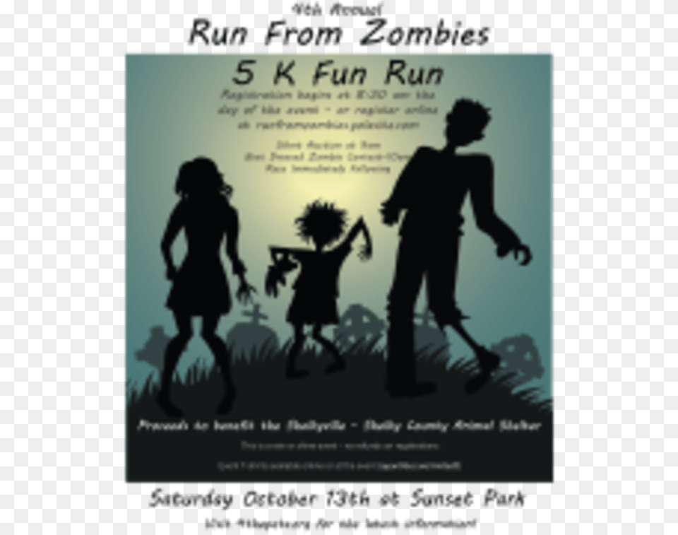 Run From Zombies 5k Fun Run Zombie, Advertisement, Book, Silhouette, Publication Png