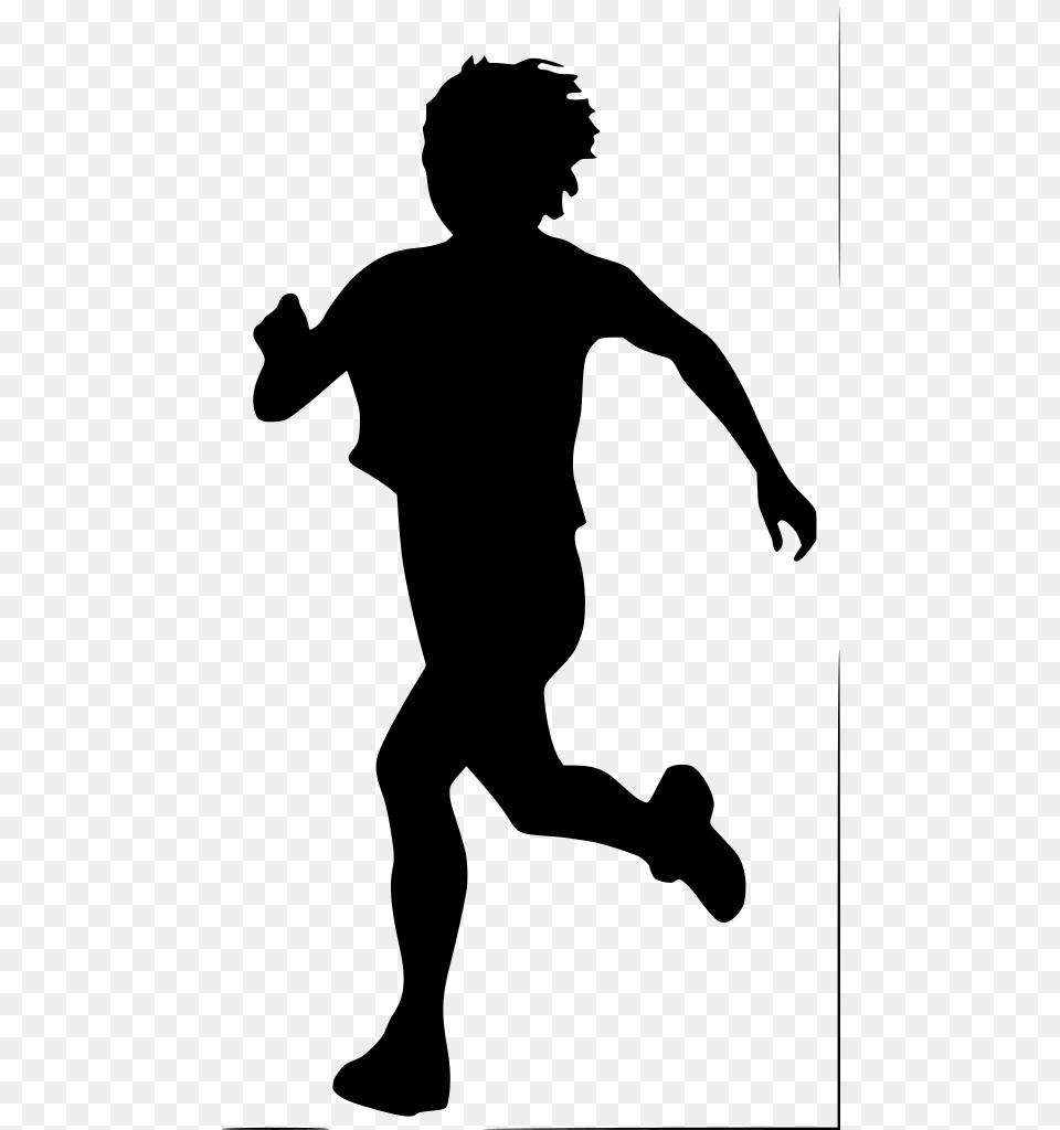 Running Boy Running Away Silhouette, Gray Png