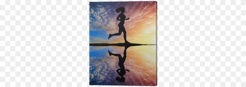 Running Girl At Sunset Silhouette Canvas Print Pixers Silhouette, Person, Nature, Outdoors, Sky Png