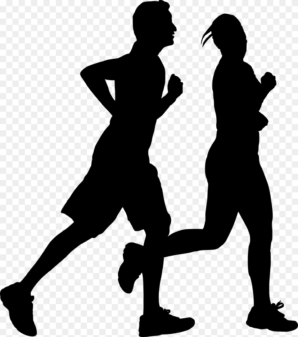 Running Man Silhouette Hombre Y Mujer Corriendo, Gray Png Image