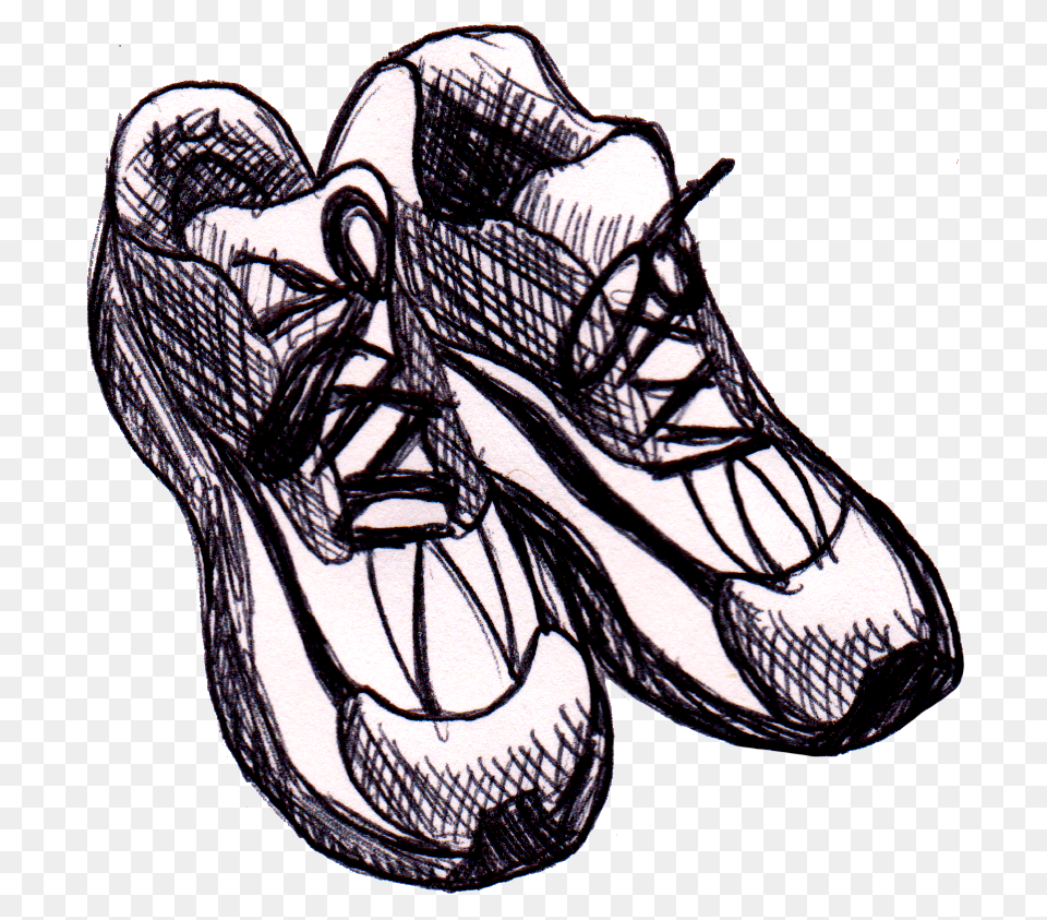 Running Shoe Clip Art Black And White, Clothing, Footwear, Sneaker, Person Png Image