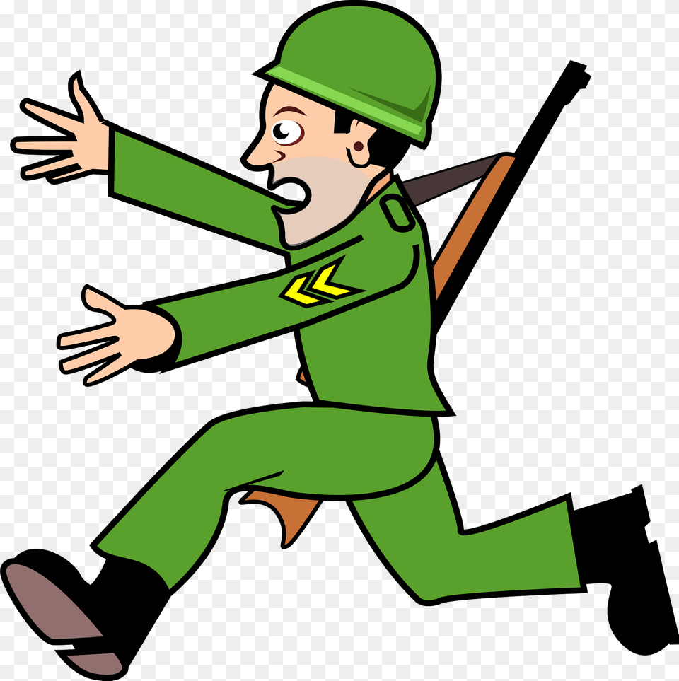 Running Soldier In Green Clipart, Baby, Person, Face, Head Png Image