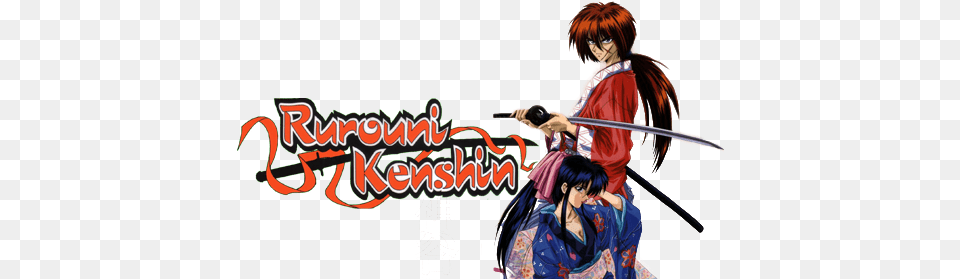 Rurouni Kenshin Tv Show Image With Logo And Character Kenshin Himura Kaoru Kamiya, Adult, Publication, Person, Female Free Png Download