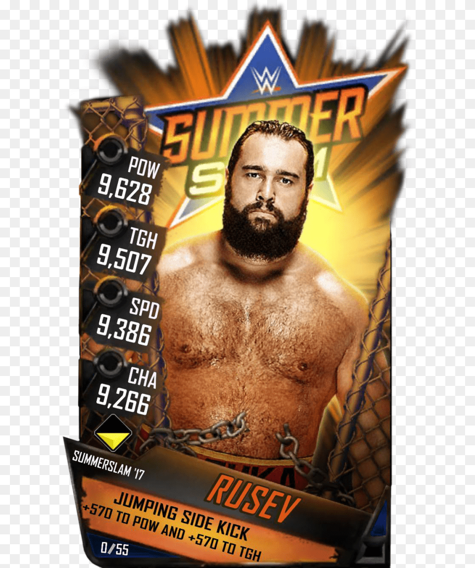 Rusev S3 15 Summerslam17 Finn Balor Wwe Supercard, Advertisement, Poster, Adult, Person Png Image