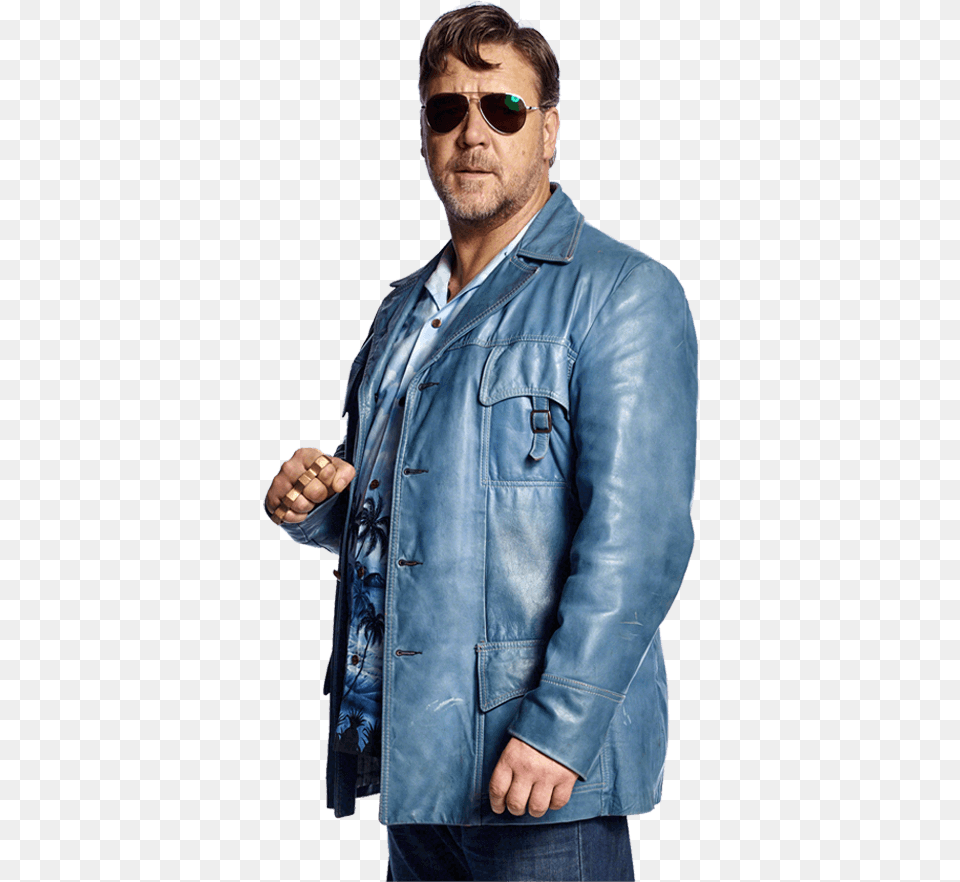 Russell Crowe Blue Leather Jacket Russell Crowe Transparent, Clothing, Coat, Adult, Male Free Png