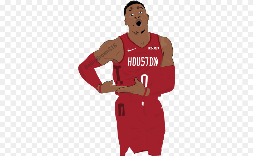 Russell Westbrook Art Russell Westbrook In Houston Jersey, Person, Clothing, Shirt, Face Png Image