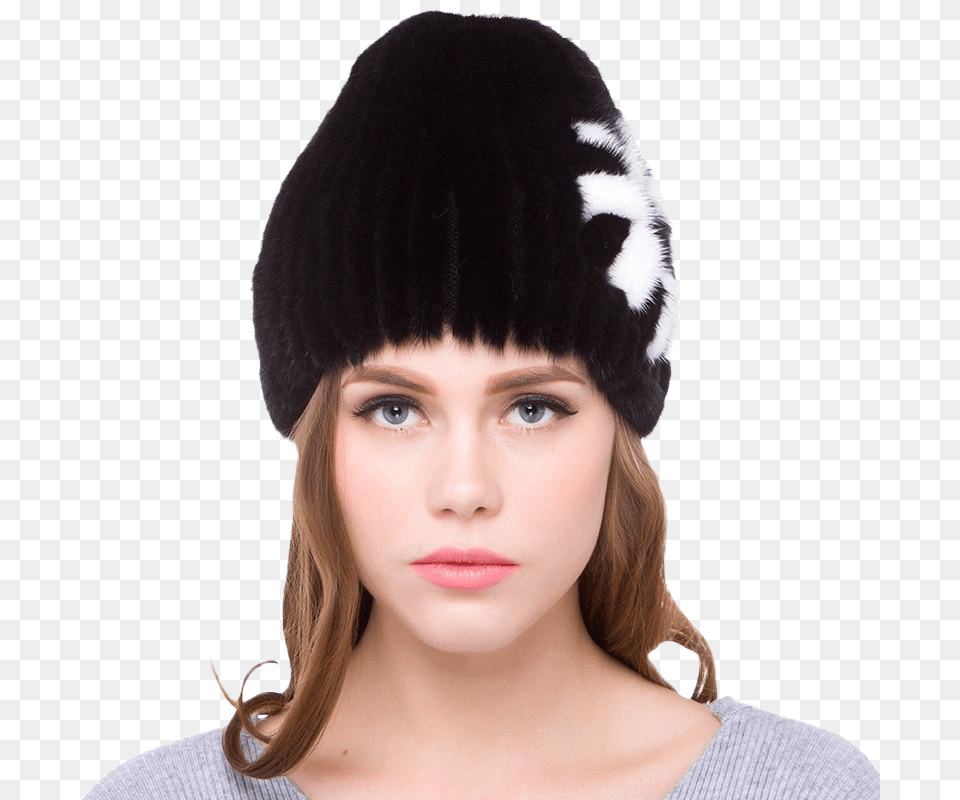 Russian Floral Fur Beanie Knit Cap, Adult, Person, Hat, Female Free Png Download