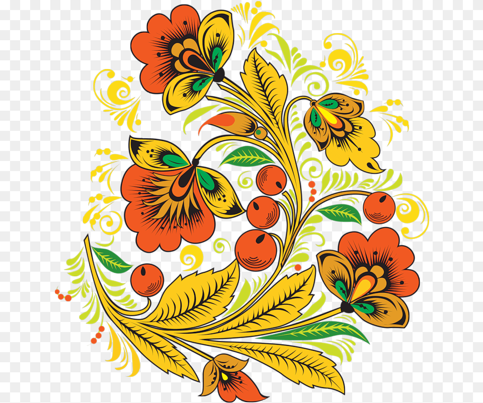 Russian Flower Bunch Pattern Clipart Download Russian Folk Art Painting Flowers, Floral Design, Graphics, Person Png Image