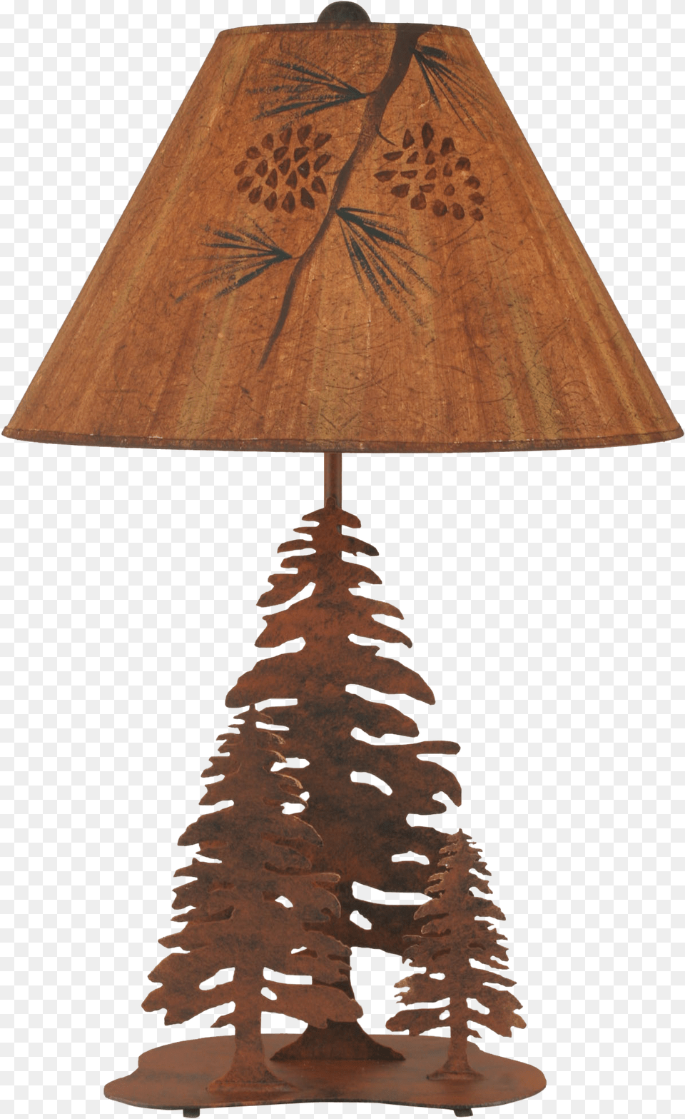 Rust 3 Tree Table Lamp W Pine Branch Shade Electric Light, Lampshade, Table Lamp, Baby, Person Png