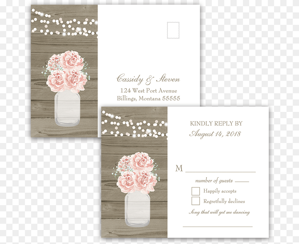 Rustic Mason Jar Blush Floral Wedding Rsvp Postcards Paper, Envelope, Mail, Flower, Plant Free Transparent Png