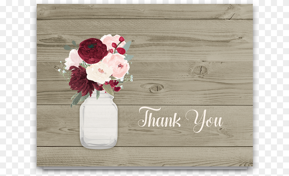 Rustic Mason Jar Burgundy Floral Thank You Cards Wedding Invites For Ceremony Only, Art, Vase, Pottery, Plant Png