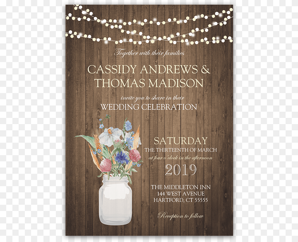 Rustic Mason Jar Wheat Wildflower Wedding Invitations Mason Jar Lights, Advertisement, Plant, Poster, Flower Png
